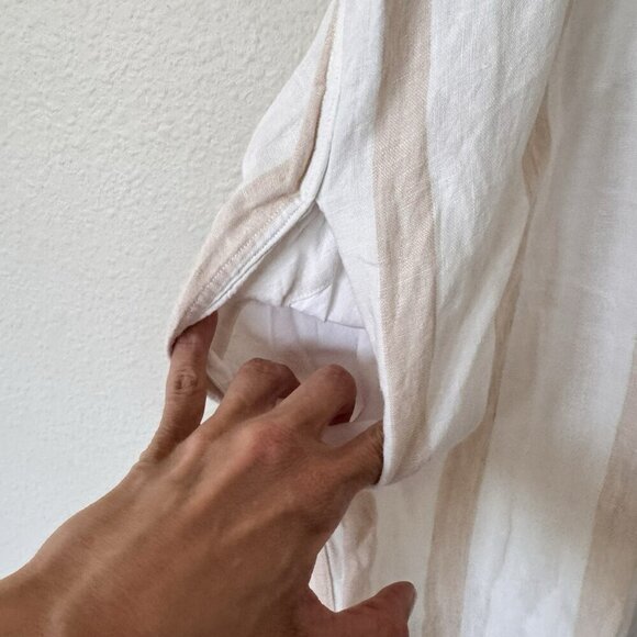 Faherty Gemina Pintuck Sleeved Dress 100% Linen White Blush Stripes Medium - Picture 4 of 7